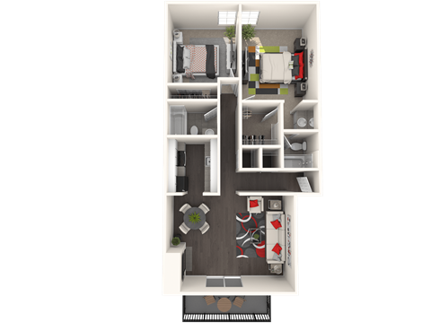 Floor plan for 2 beds, 2 baths, 960 sqft